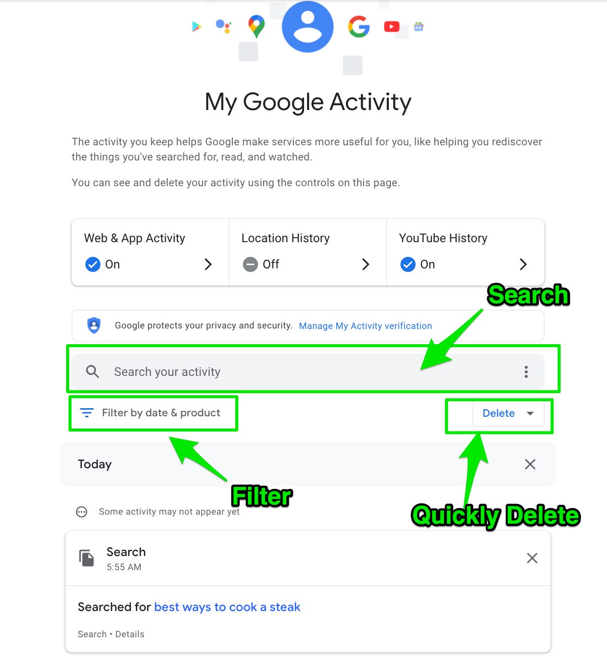 how to delete your google search history