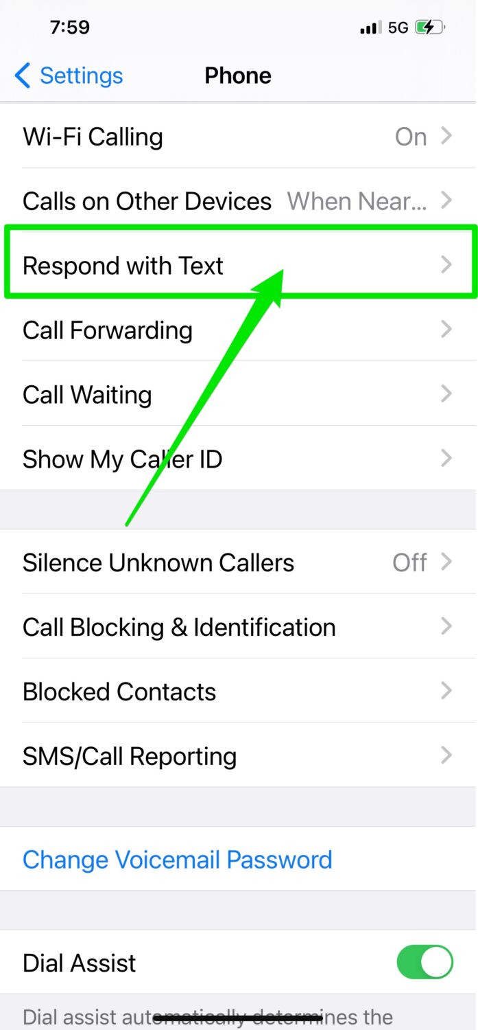 Quickly respond to a call with a pre-created message: iPhone