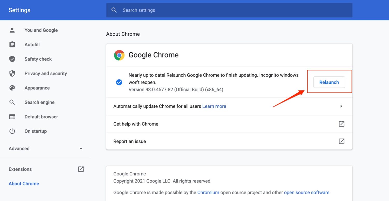 Update your Google Chrome Browser