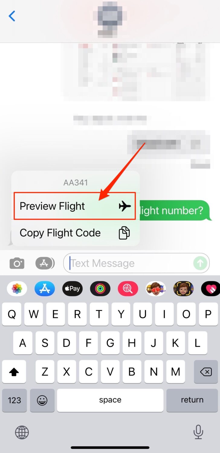 iphone screen with clickable flight number