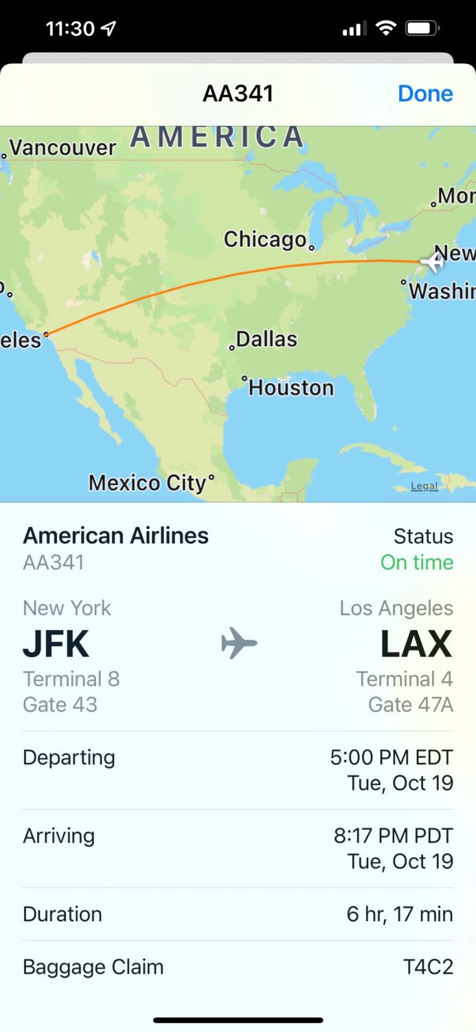 iphone screen with detailed flight preview screen