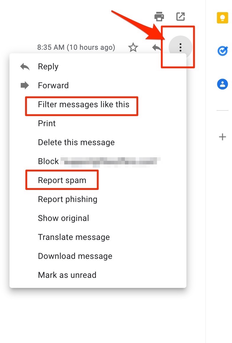 Gmail report spam options