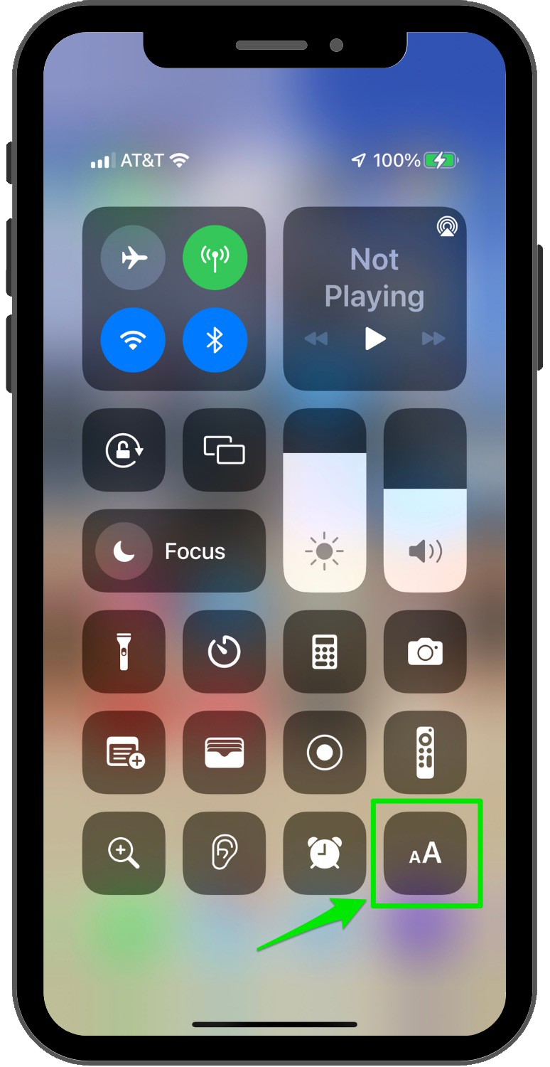 iPhone control center text size button