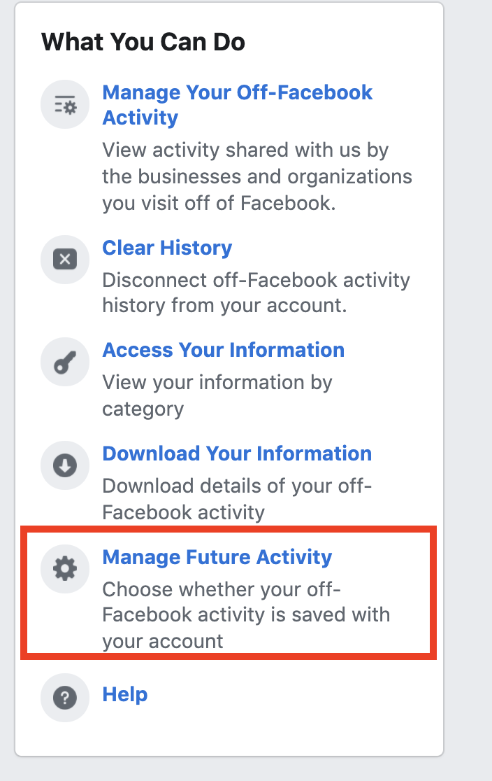 If you see the ‘Manage Future Activity’ option, click it