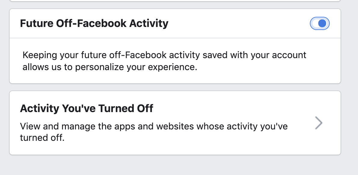 Future off-facebook activity turned on