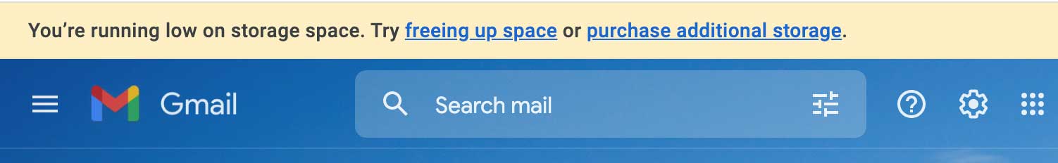 gmail alert storage