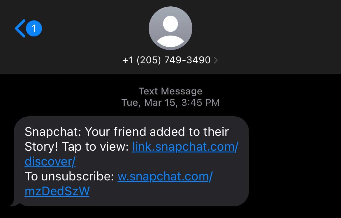 Snapchat Scam Text