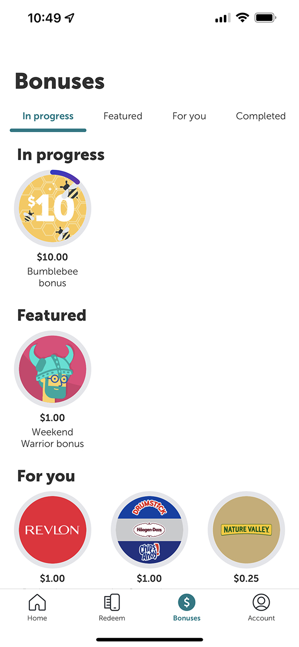 Bonus options on Ibotta App