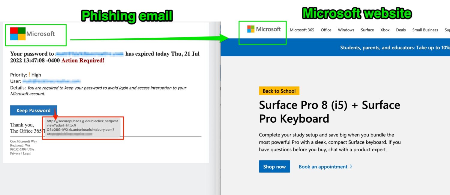 Microsoft Phishing Scam-Logos Not The Same