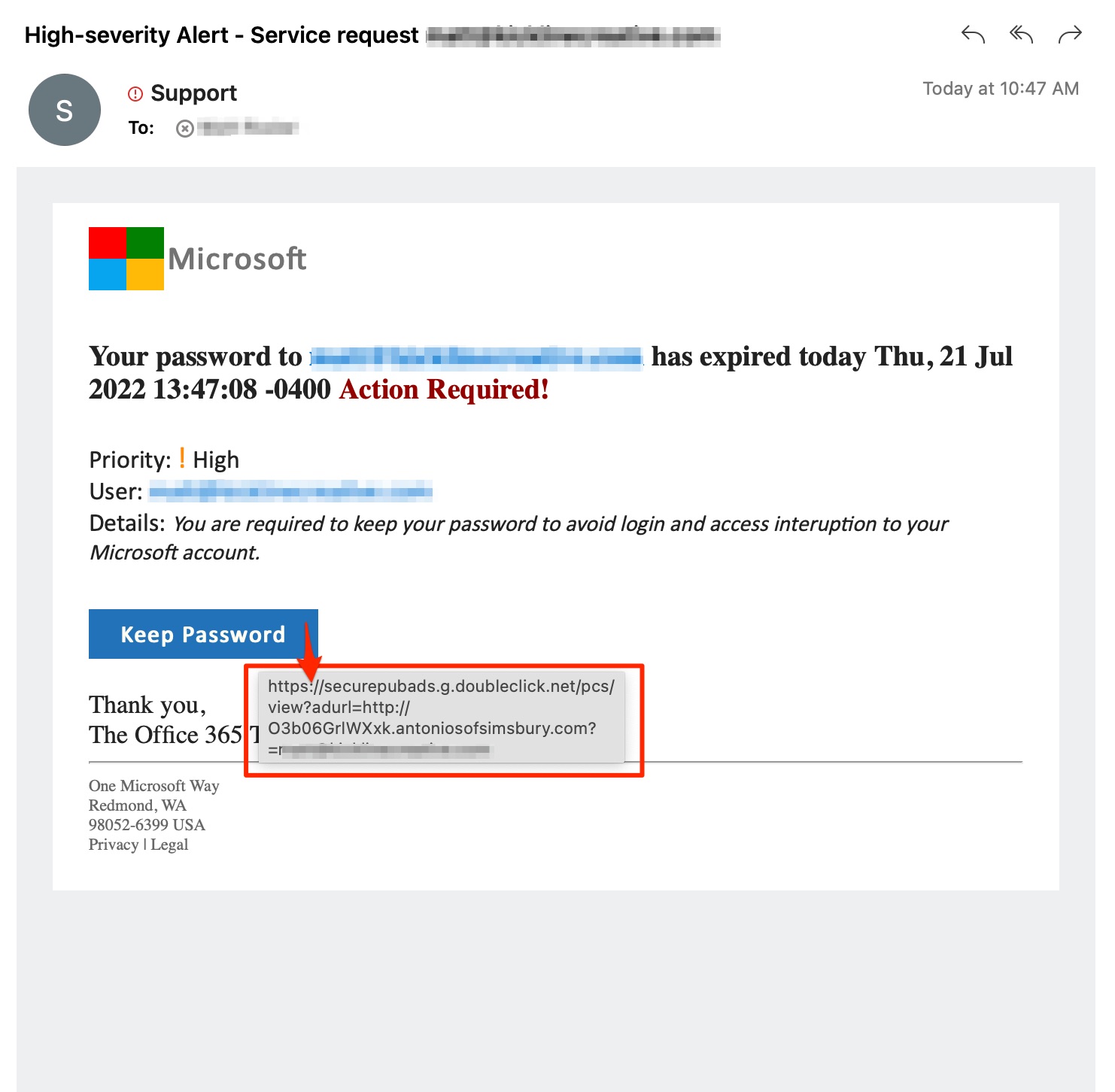 Microsoft Phishing Scam email