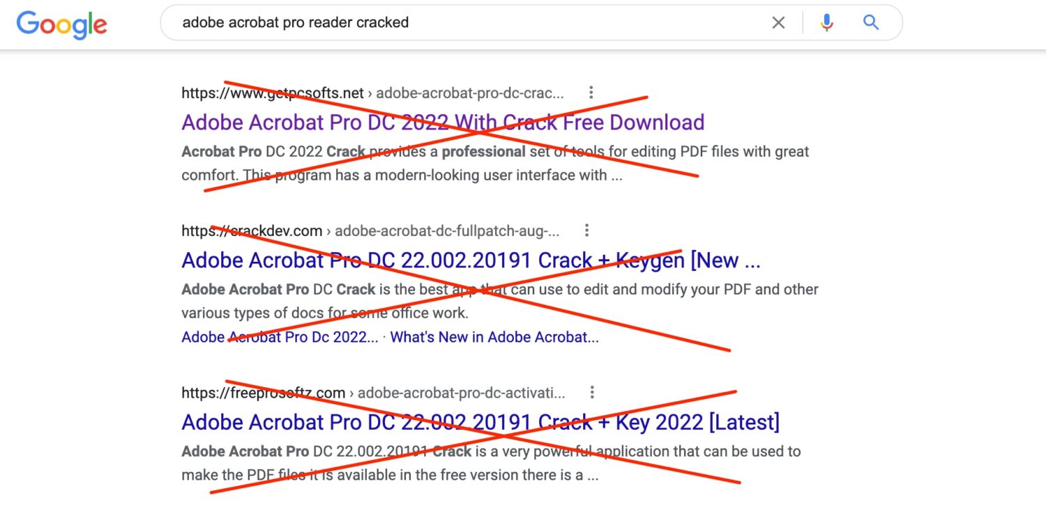 Downloading this "free" copy of Adobe Acrobat will give you malware