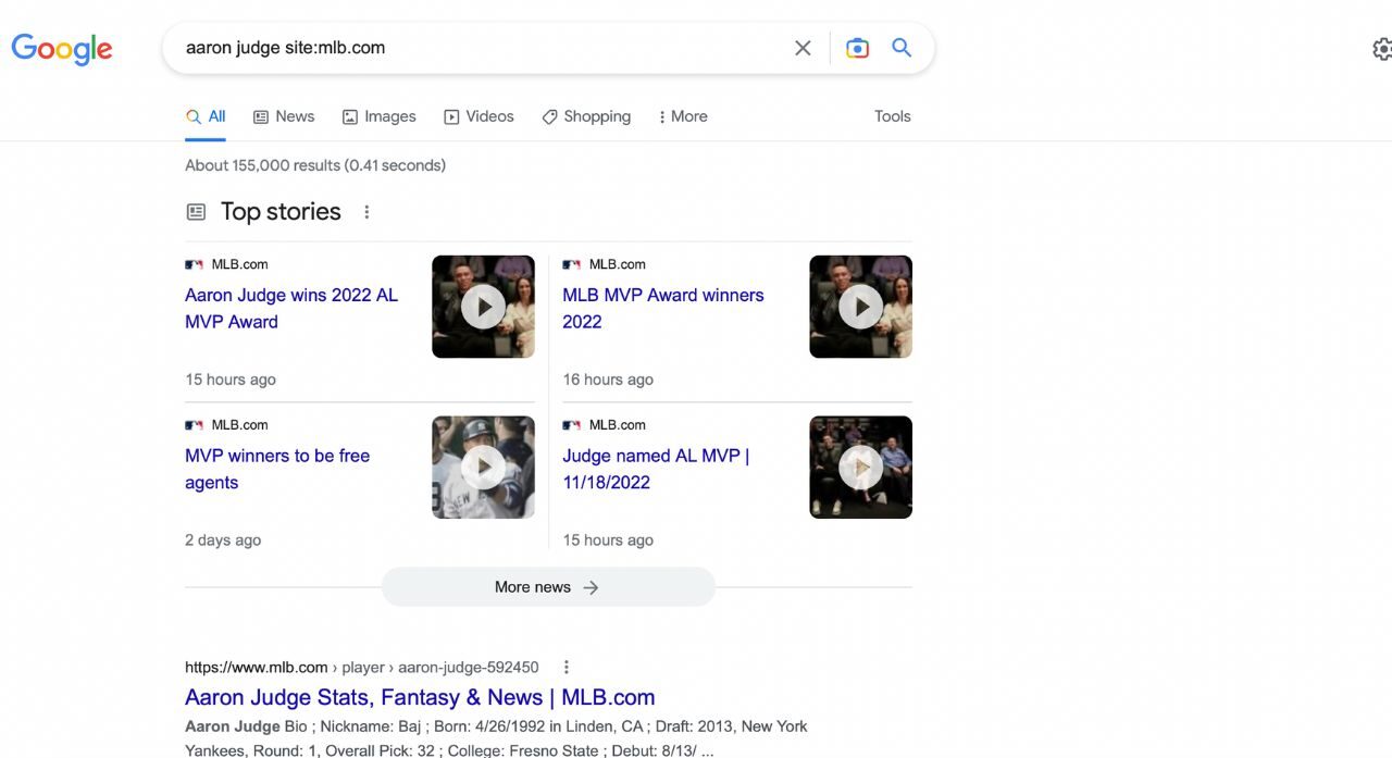 Search for Aaron Judge MLB site articles