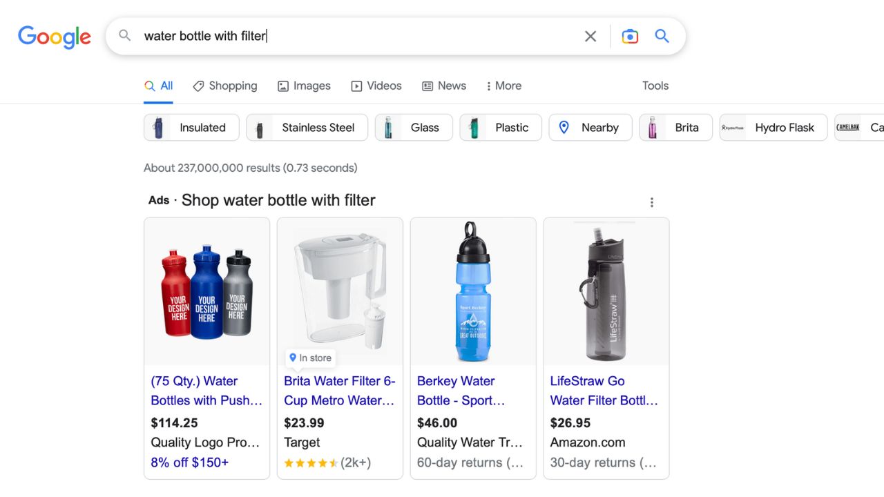 Water bottle filter google search results without quotes