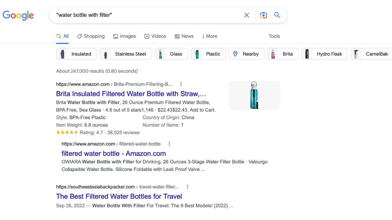 Water bottle with filter google search with quotes