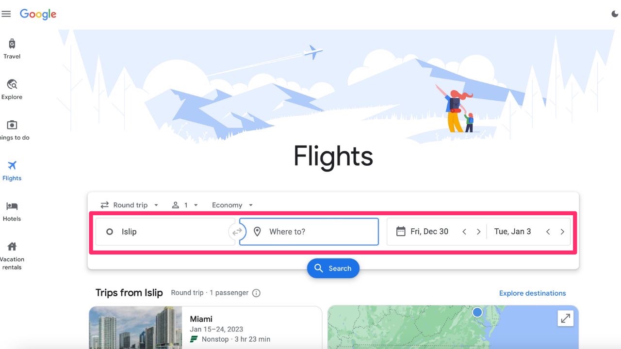 GOOGLE FLIGHTS WHERE AND WHEN