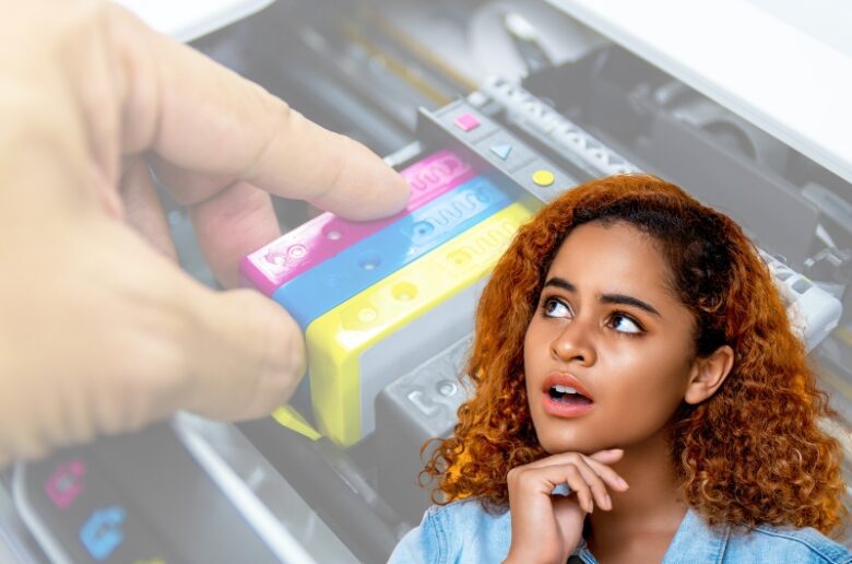 woman considering cheaper ink cartridges