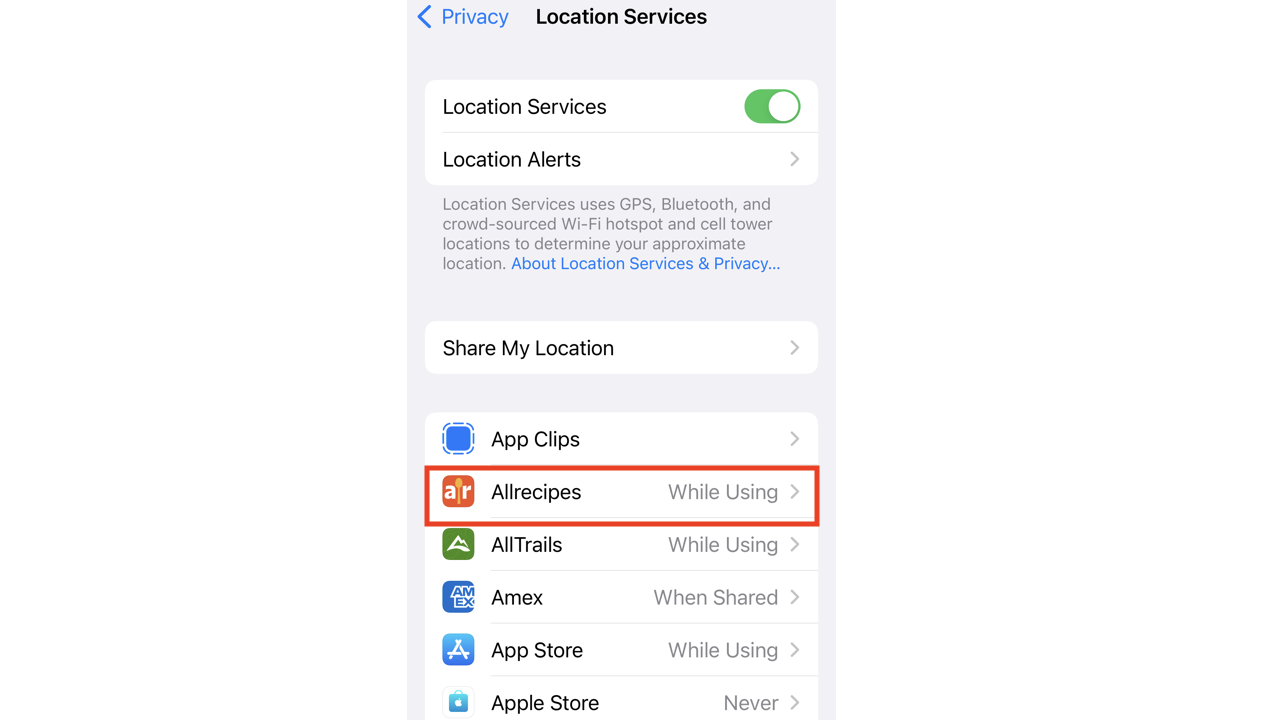 See which app has access to location services and when on iphone