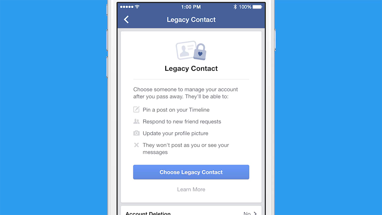 Facebook Legacy contact screen