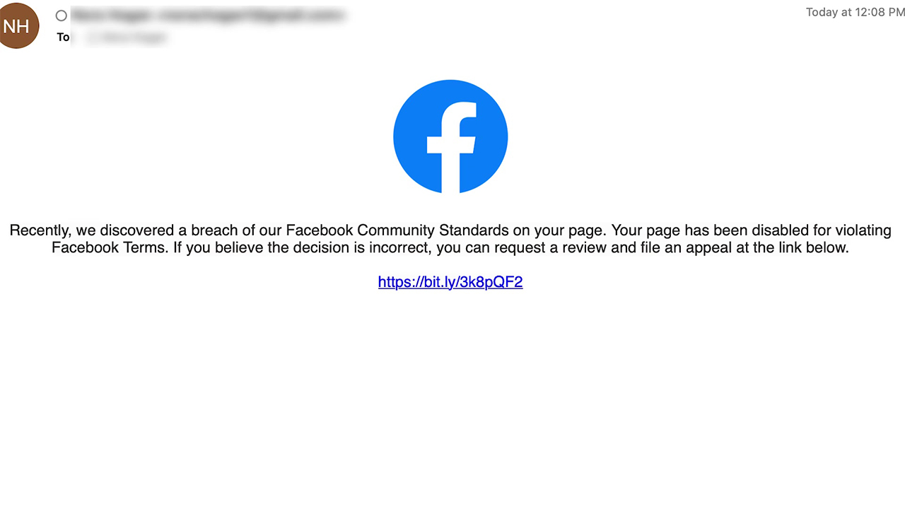 facebook email scam