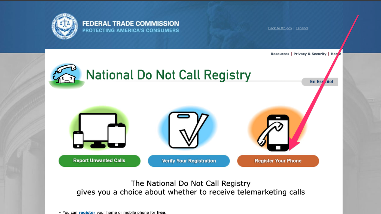 screenshot of do not call registry list