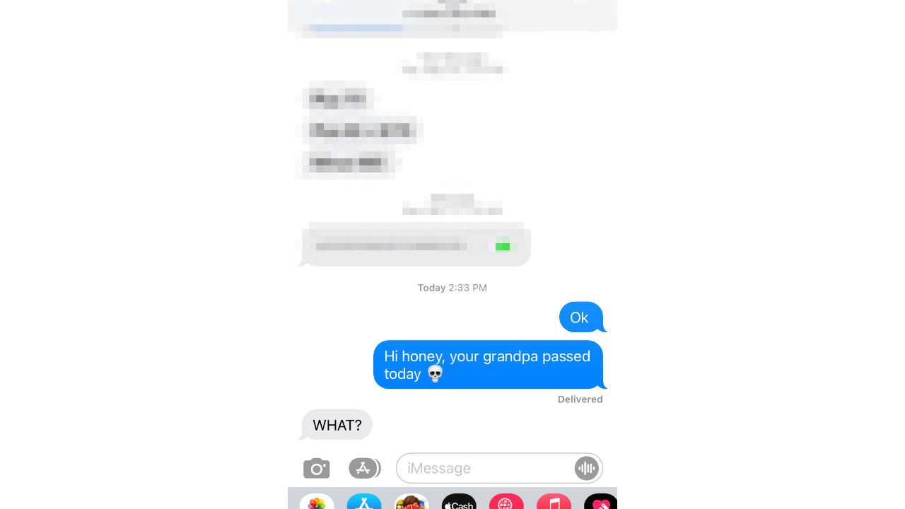 screenshot of skull emoji in text message 