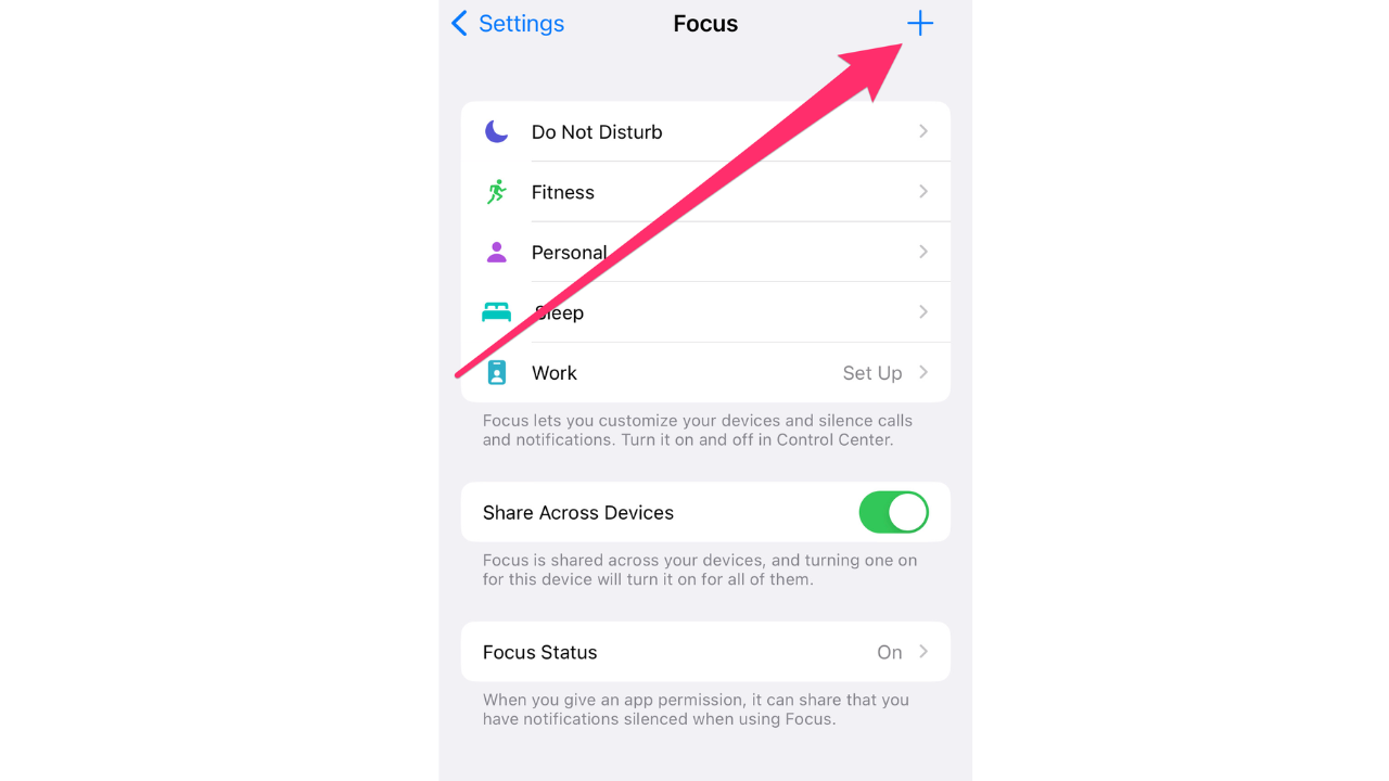 arrow pointing to plus sign on settings app