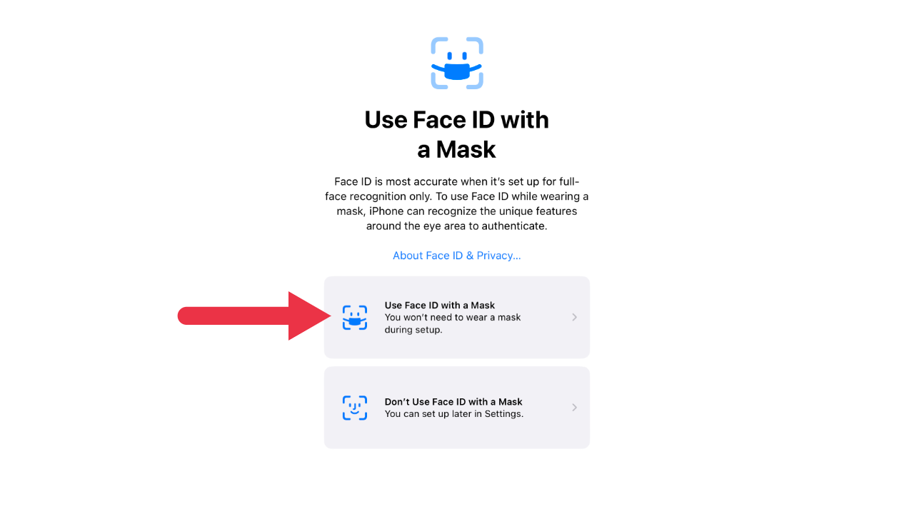 FACE ID WITH A MASK NEXT SCREEN'