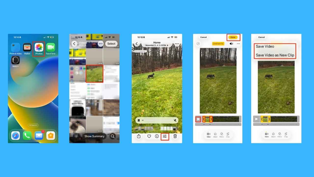Steps to trim a video on iPhone (iOS 26.2)
