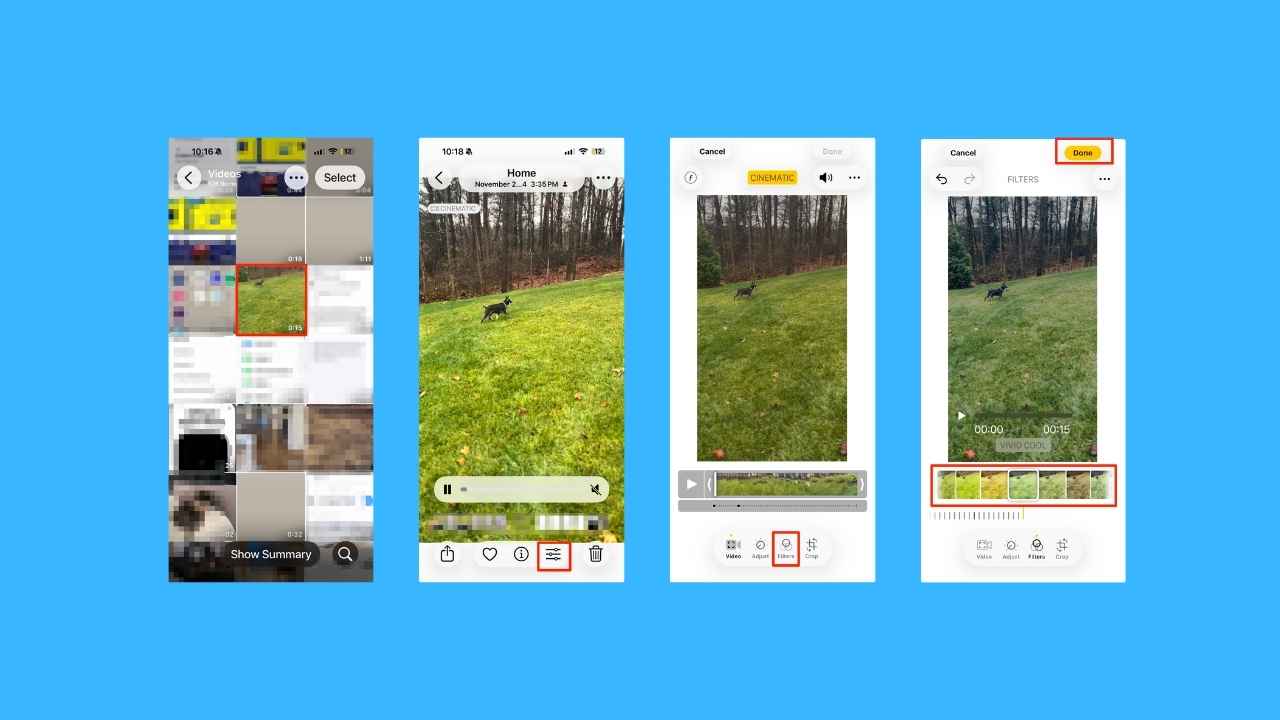 Steps to add a filter to a video on iPhone (iOS 26.2)
