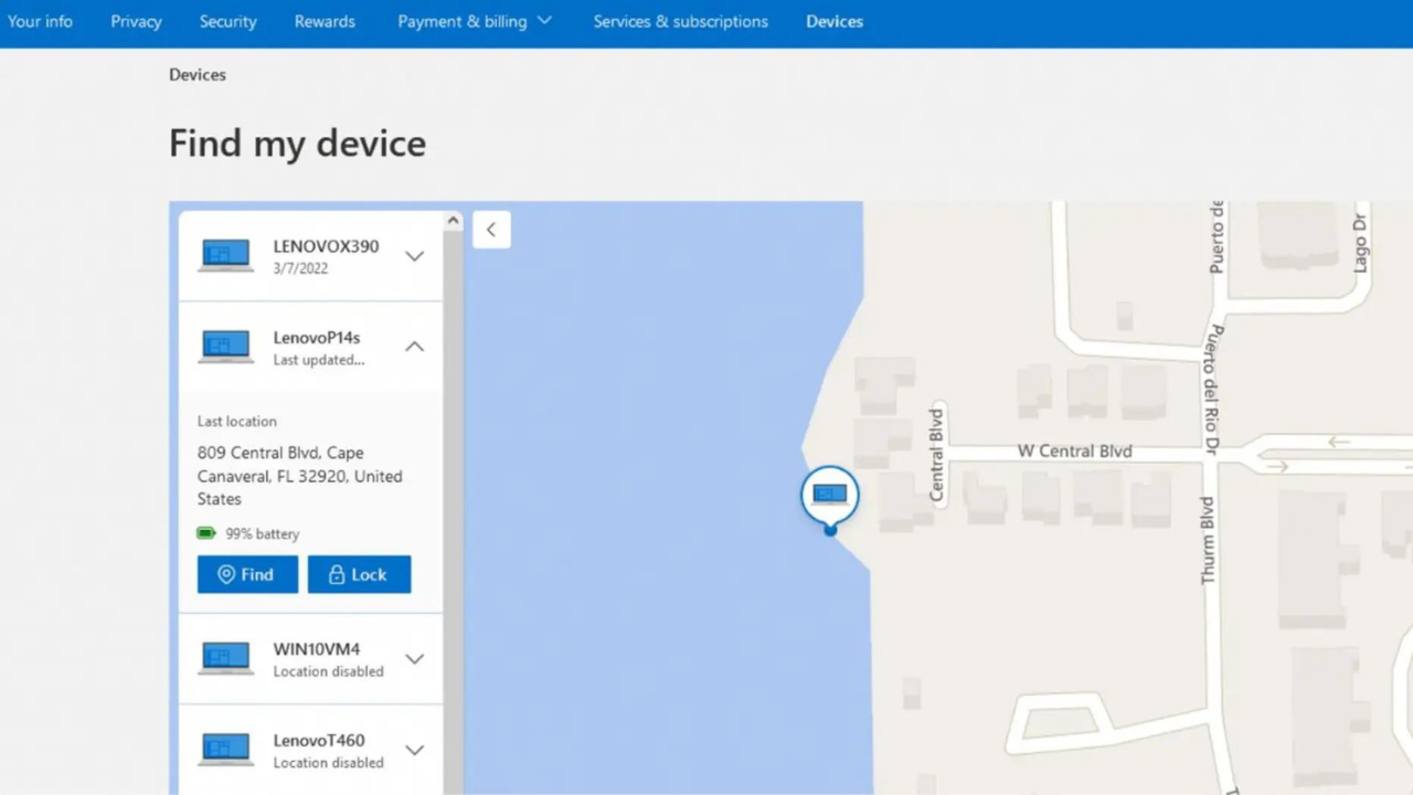 map of find my device