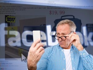 man questioning low prices in facebook ads