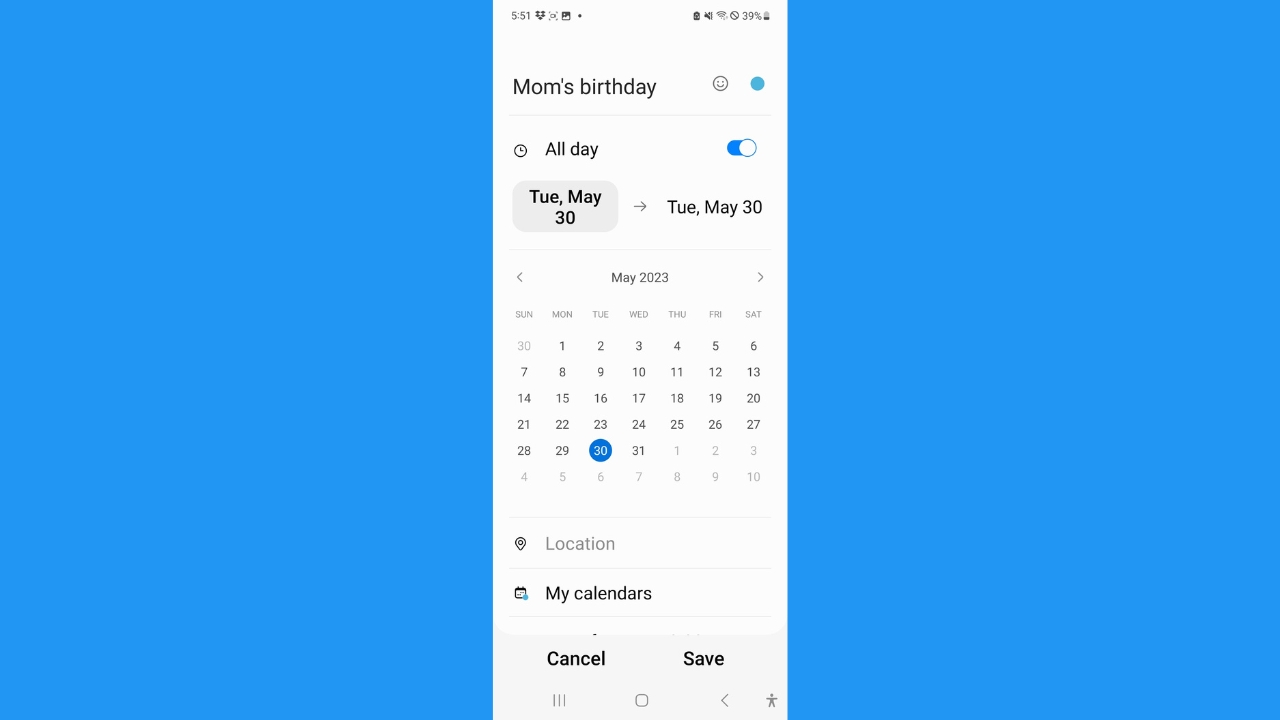 android birthday calendar