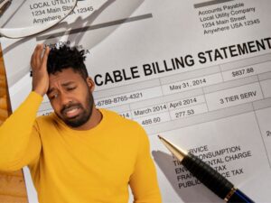 STRESSED MAN WITH CABLE BILL