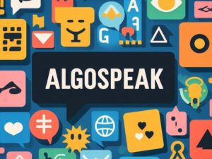Algospeak text with icons around it