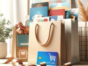 Illustration of gift cards in gift bags