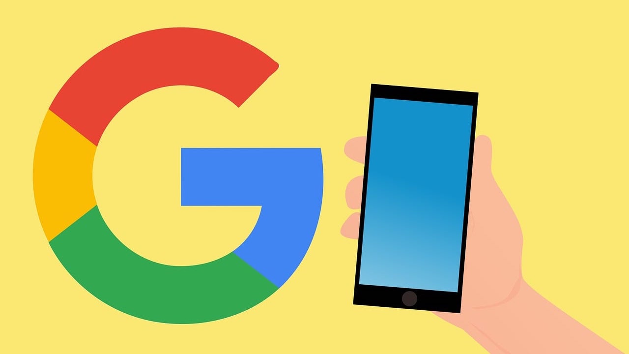 Animated Google logo and hand holding mobile phone