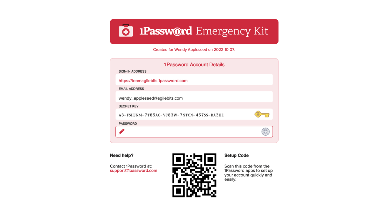 1Password's Emergency Kit