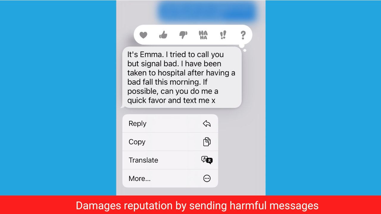 Damage reputation with text sms spoof
