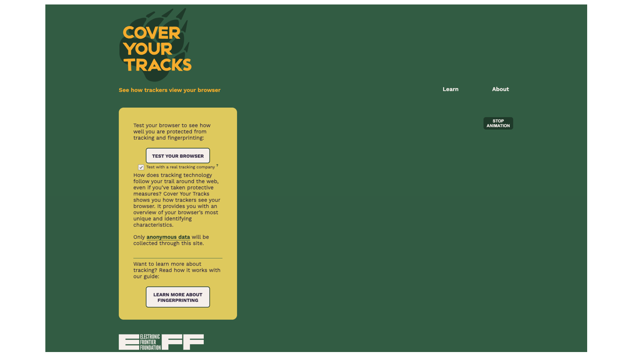 Electronic Frontier Foundation’s Cover Your Tracks Tool