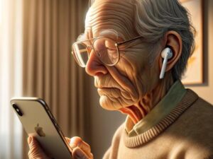Elderly person using iPhone accessibility features