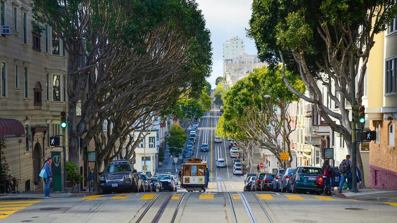 San Francisco Streetcar on street with cars