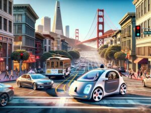 Illustration of autonomous cars on the streets of San Francisco