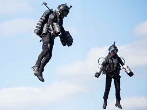 Two pilots with jet suits on.
