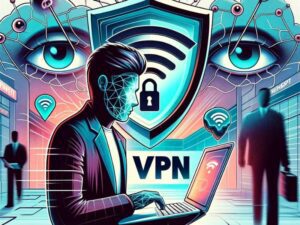 Illustration of person using a VPN to help them protect their online security