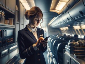 flight attendant text messaging on flight