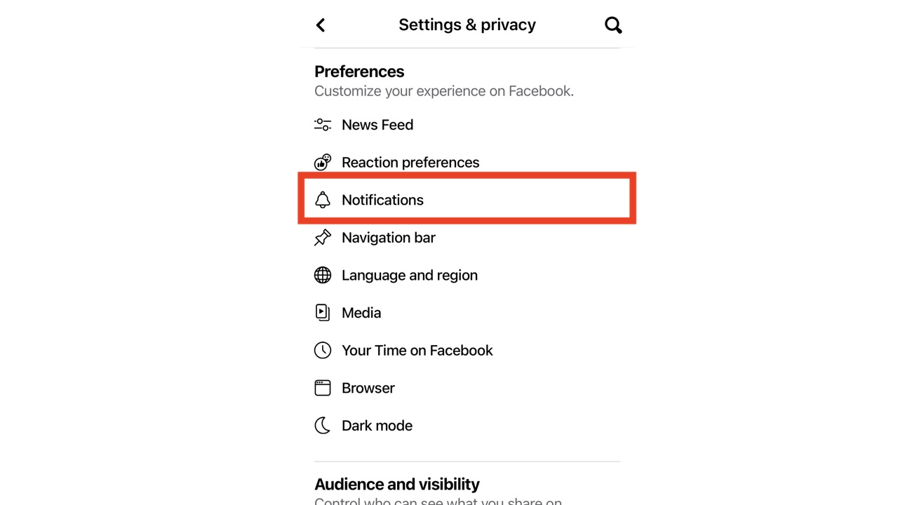 Select 'notifications' in facebook app