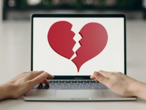 Broken heart on laptop screens