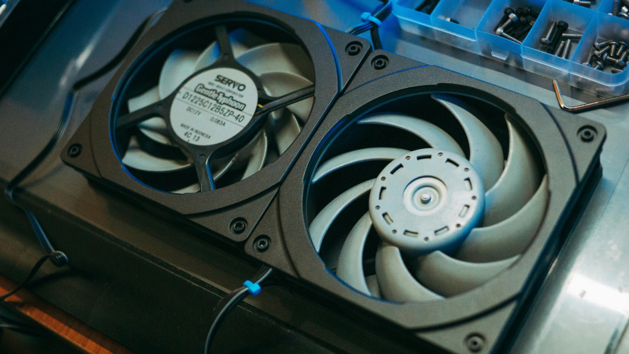 A stock photo of a computer case fan.