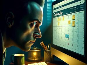 A man seeing a suspicious malware link on Calendly meeting site