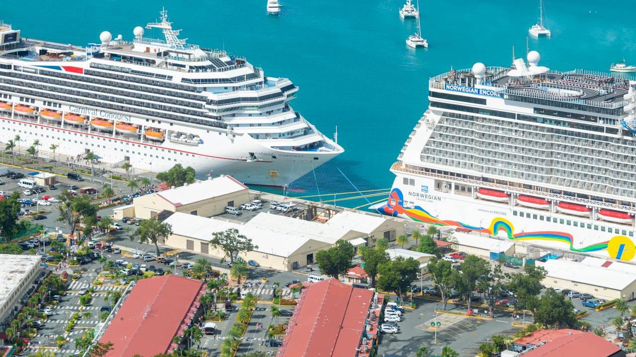 Two cruise ships docked at port